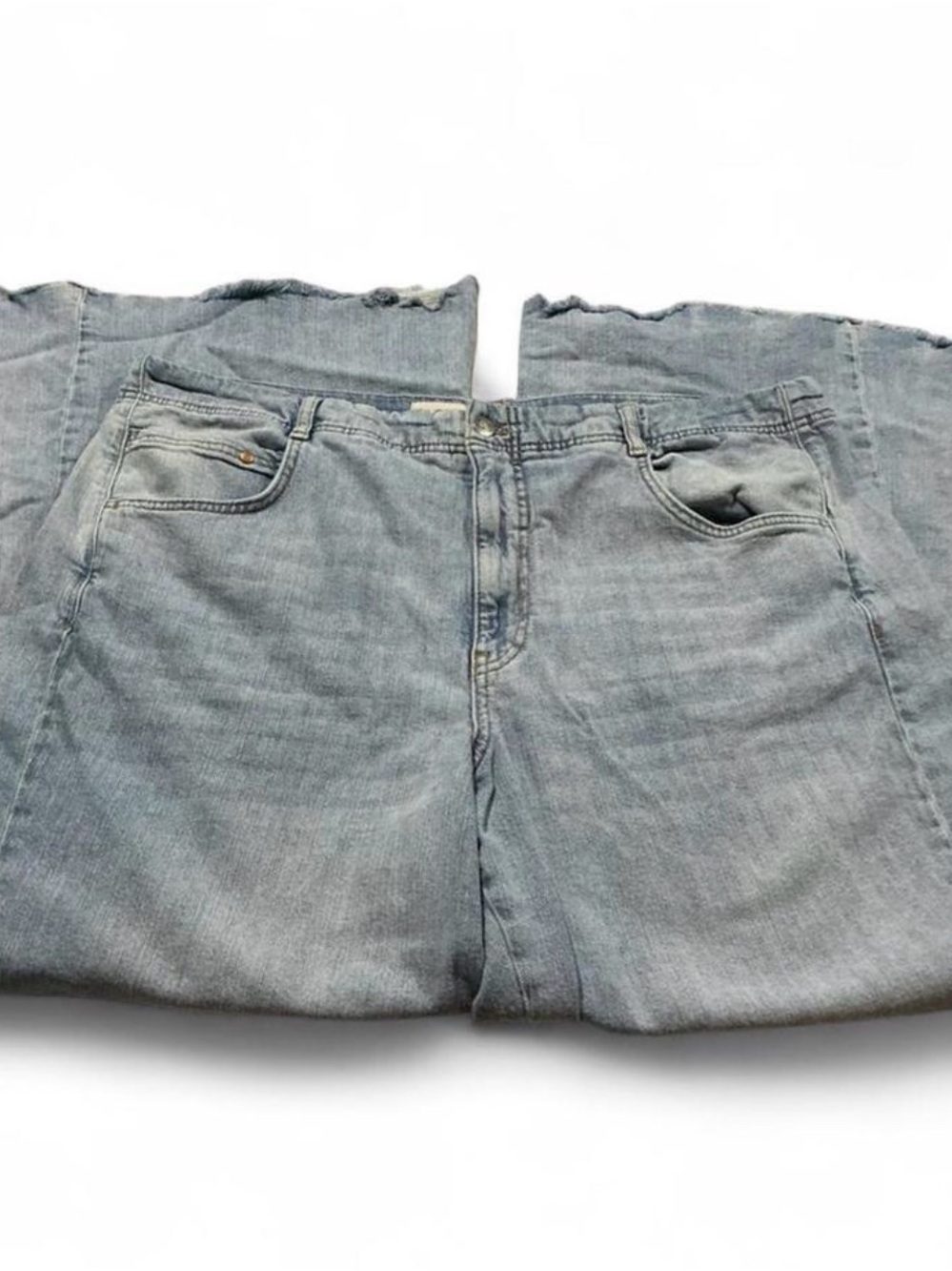 Pilcro Women’s Washed Light Blue Wide Leg Flared Raw Hem Relaxed Jean Sz 34 Boho